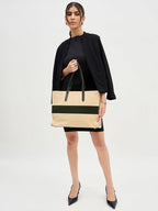 Beige color-block Tote Bag