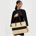 Beige color-block Tote Bag