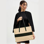 Beige color-block Tote Bag