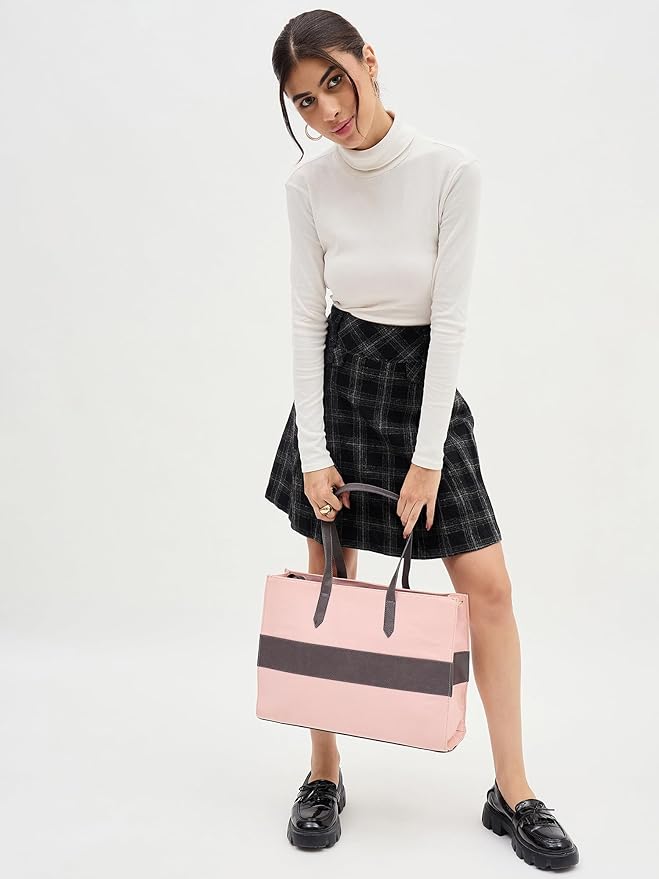 Pink color-block Tote Bag