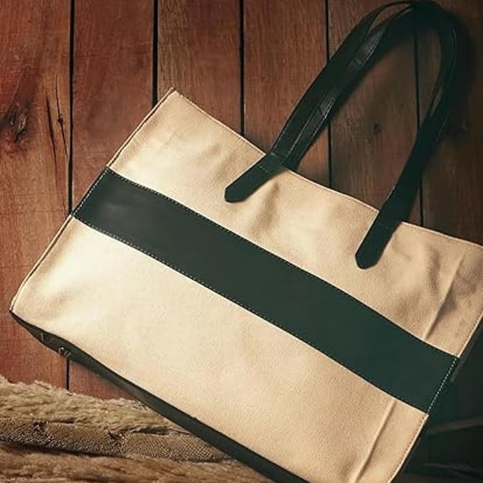 Beige color-block Tote Bag