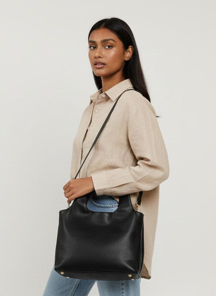 Black Vegan Leather Hobo Bag