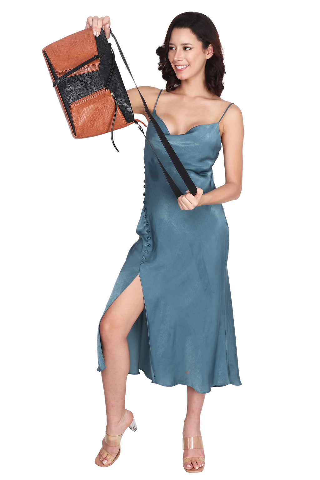 Mia Satchel - Tan on Black Croco