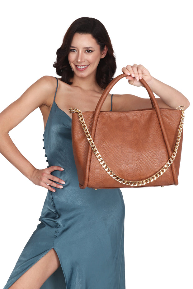 Emily Tote Handbag - Tan Croco