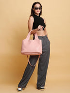 Pink Vegan Leather Hobo Bag