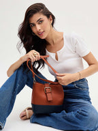 Tan and Navy Bucket Bag