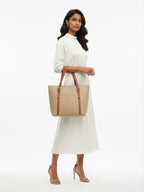 Beige & Tan Structured Tote Bag