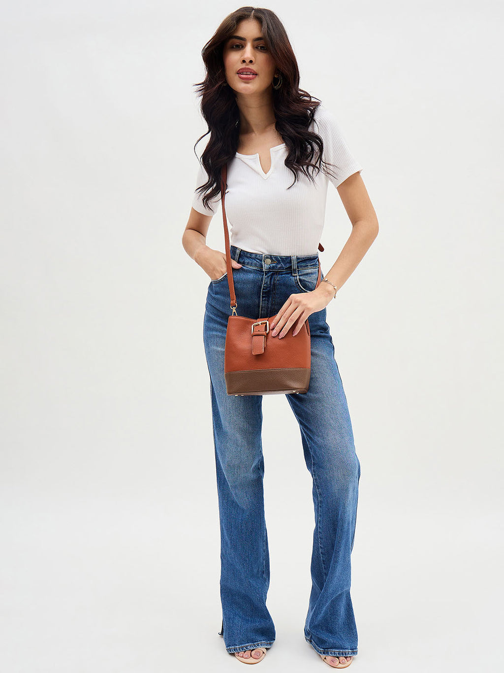 Cognac & Chocolate Brown Bucket Bag