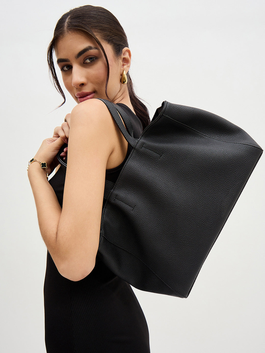 Classic Black Vegan Leather Handbag