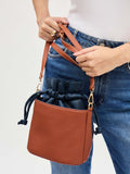 Tan and Navy Two-Tone Drawstring Bucket Bag