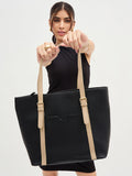 Black & Beige Structured Tote Bag