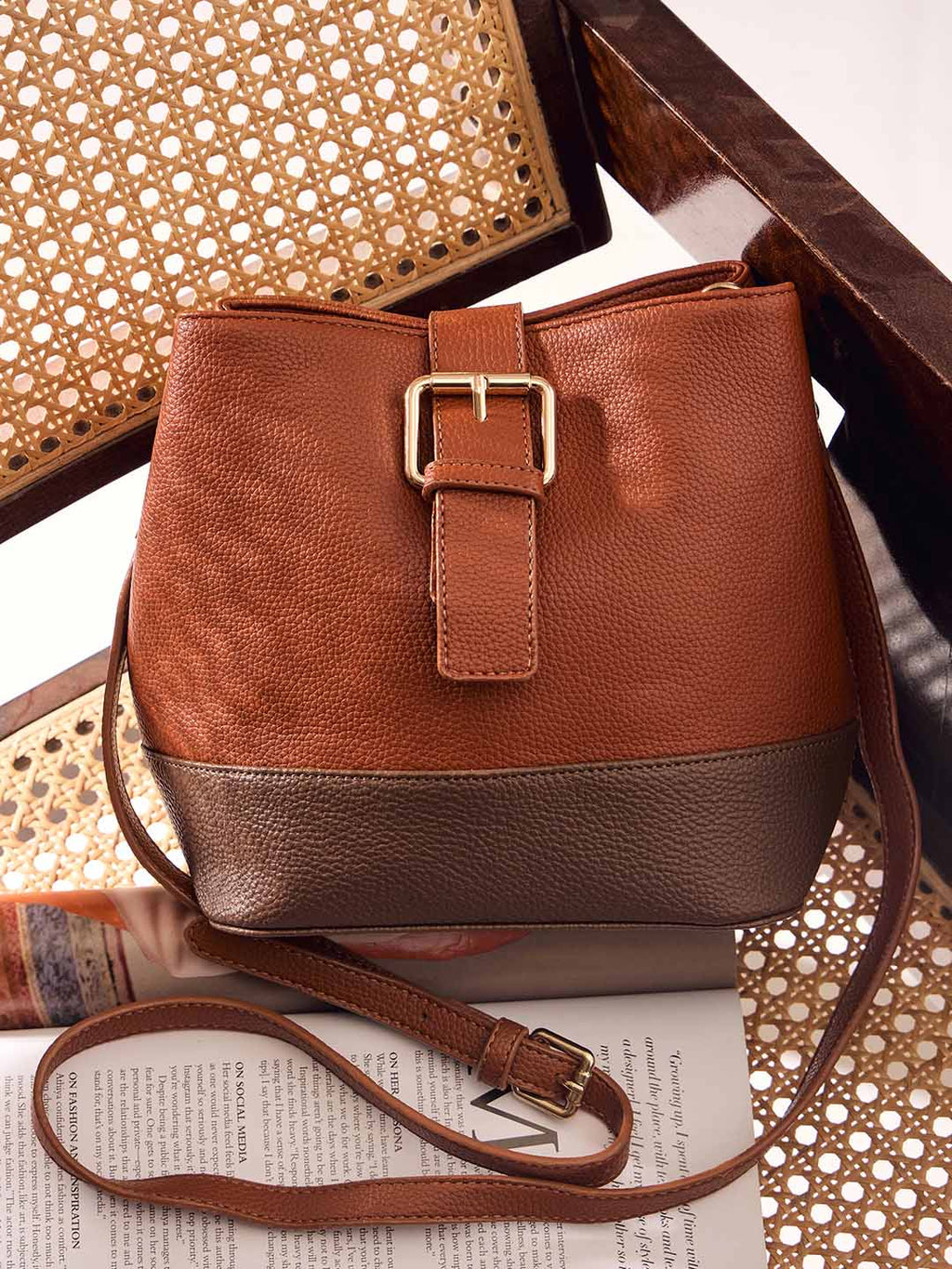 Cognac & Chocolate Brown Bucket Bag