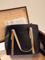 Black & Beige Structured Tote Bag