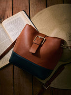 Tan and Navy Bucket Bag