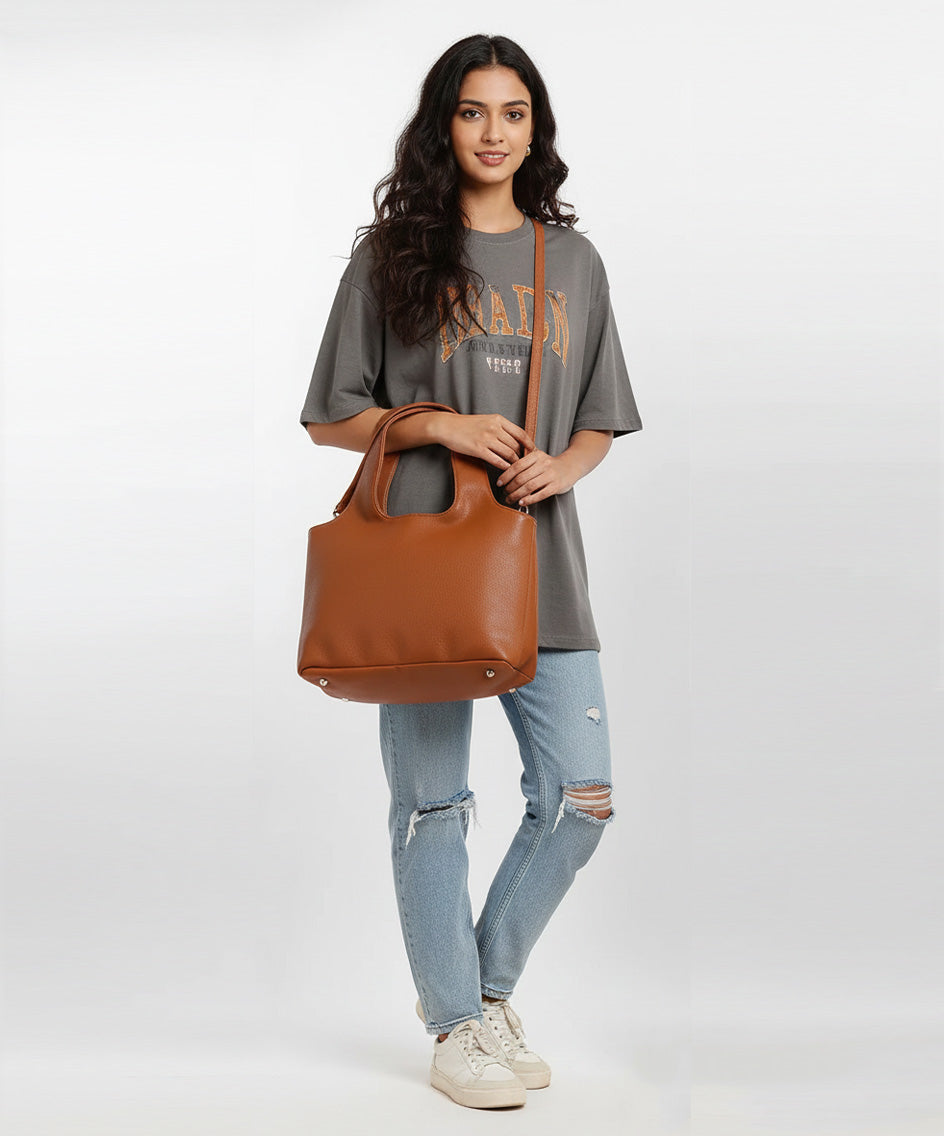 Tan Vegan Leather Hobo Bag