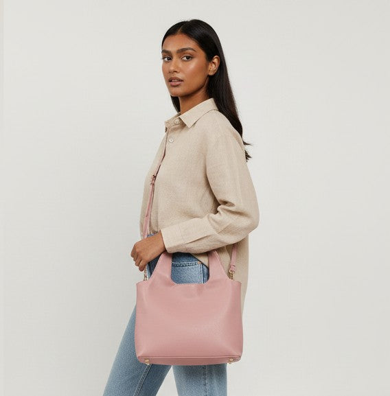 Pink Vegan Leather Hobo Bag